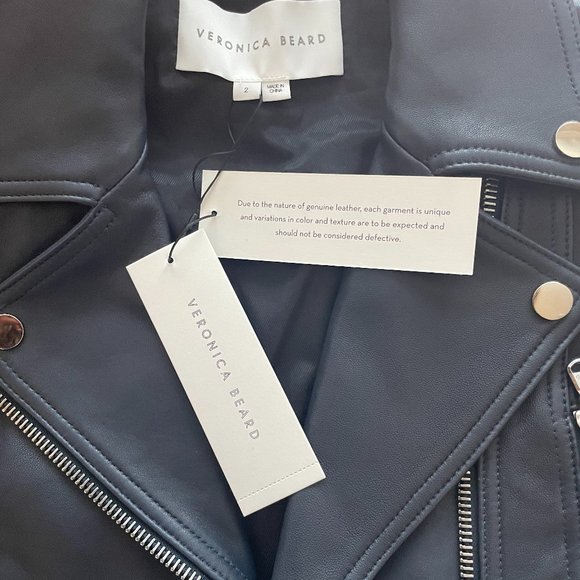 Veronica Beard Jylan Leather Moto Jacket Navy Dark Blue Lambskin Size 2 NWT - Picture 13 of 15